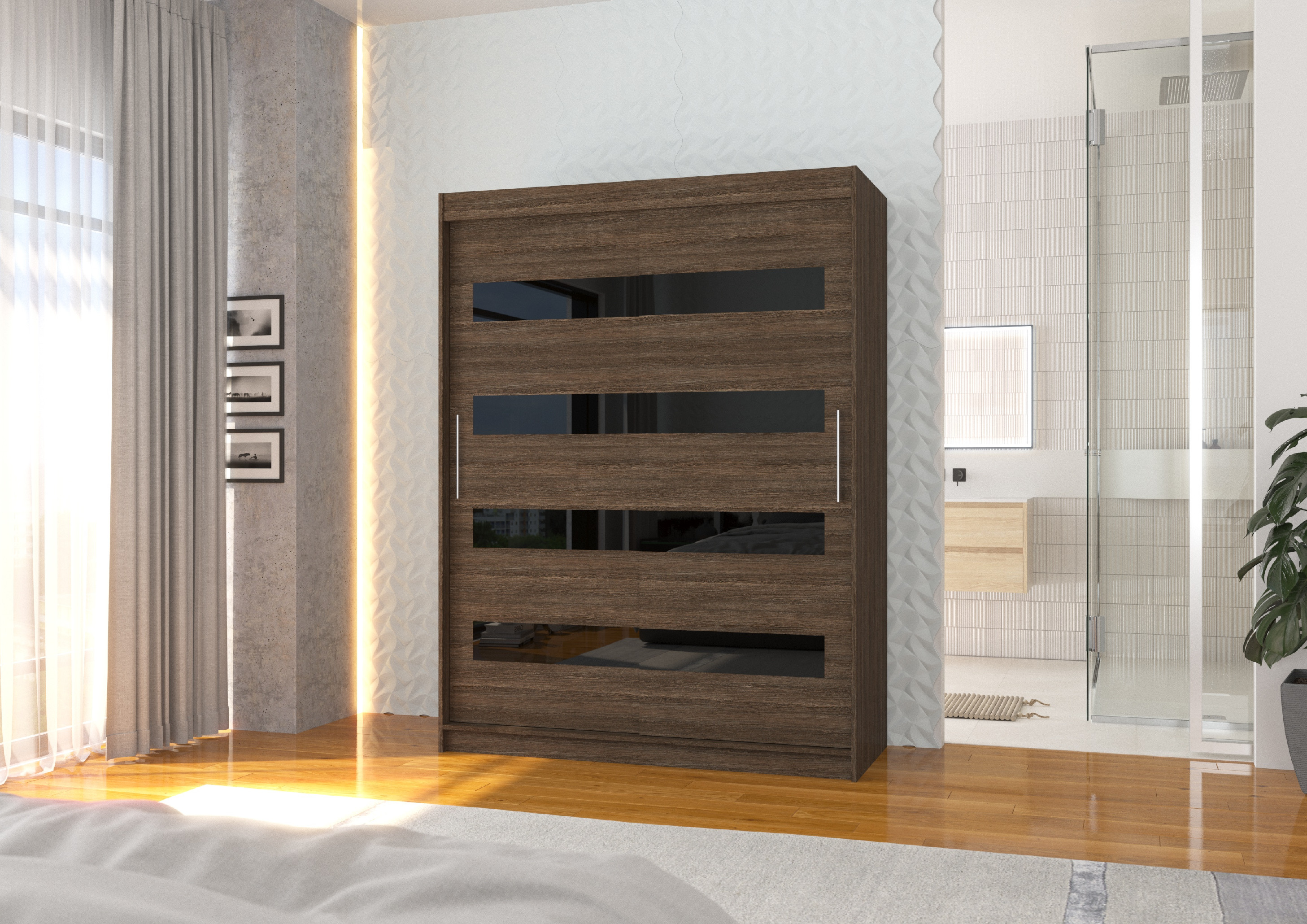 ADRK Šatní skříň posuvná MARTINEZ CH-BL 150, choco/černý Lacobel