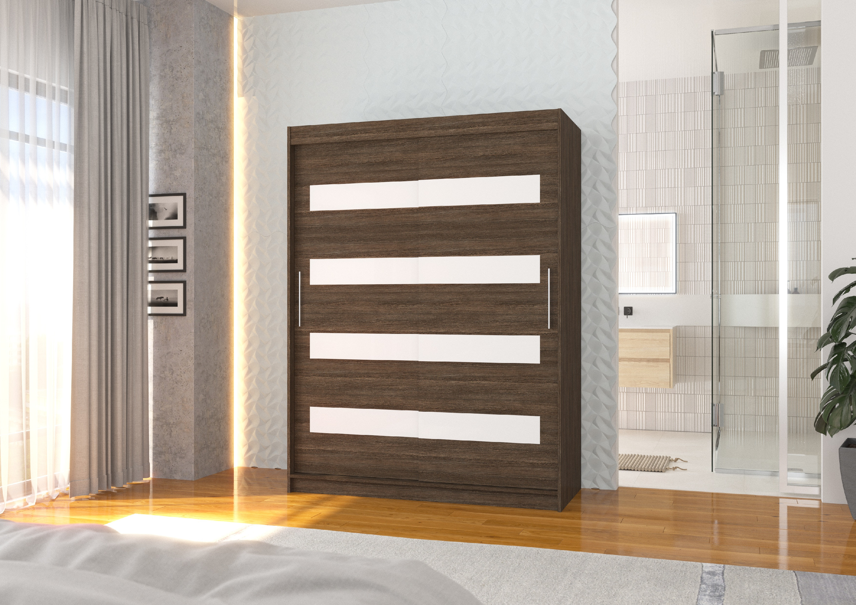 ADRK Šatní skříň posuvná MARTINEZ CH-WL 150, choco/bílý Lacobel