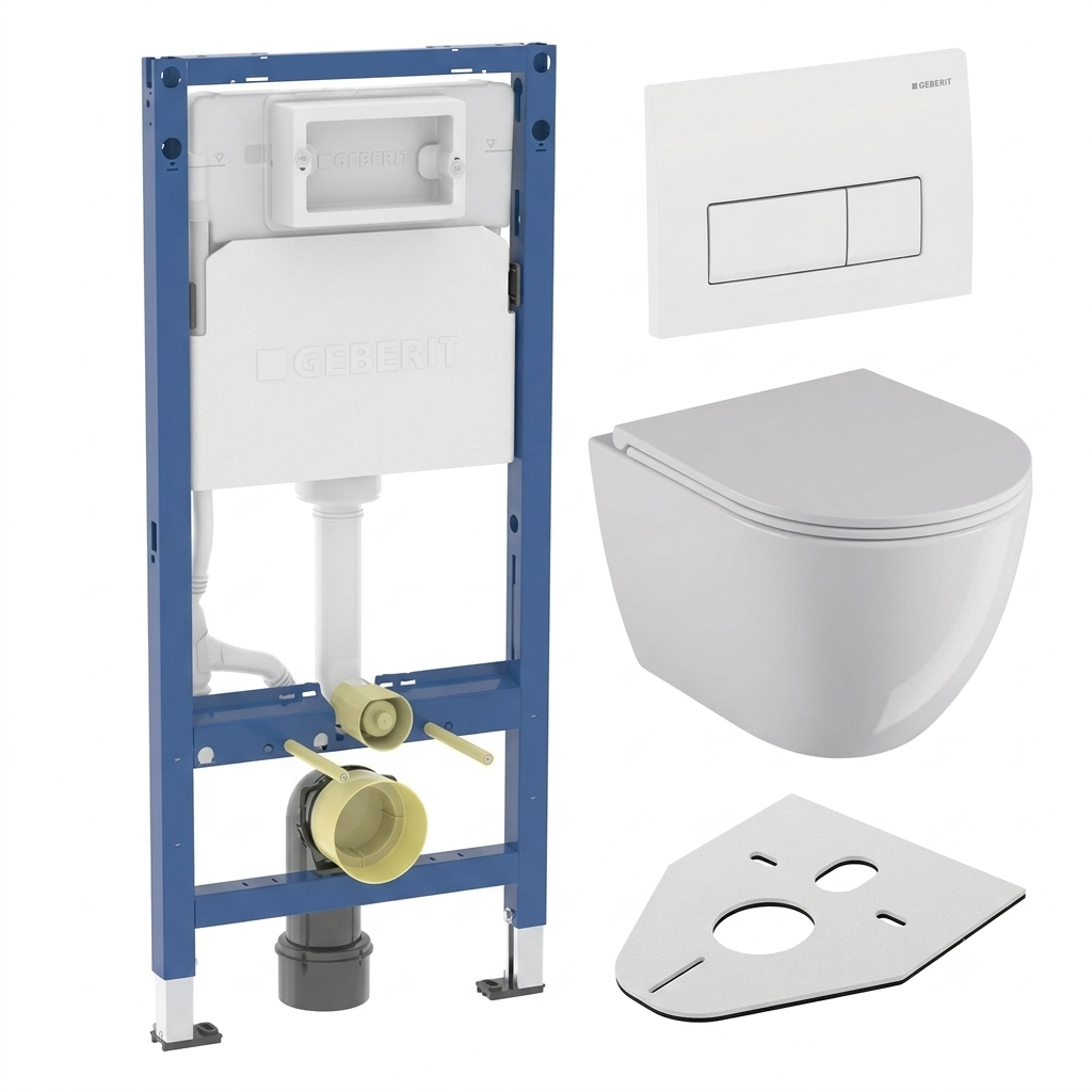 WC SET Geberit DuoFix s WC mísou Caneo, bílá + tlačítko Delta 50, bílé + izolační deska