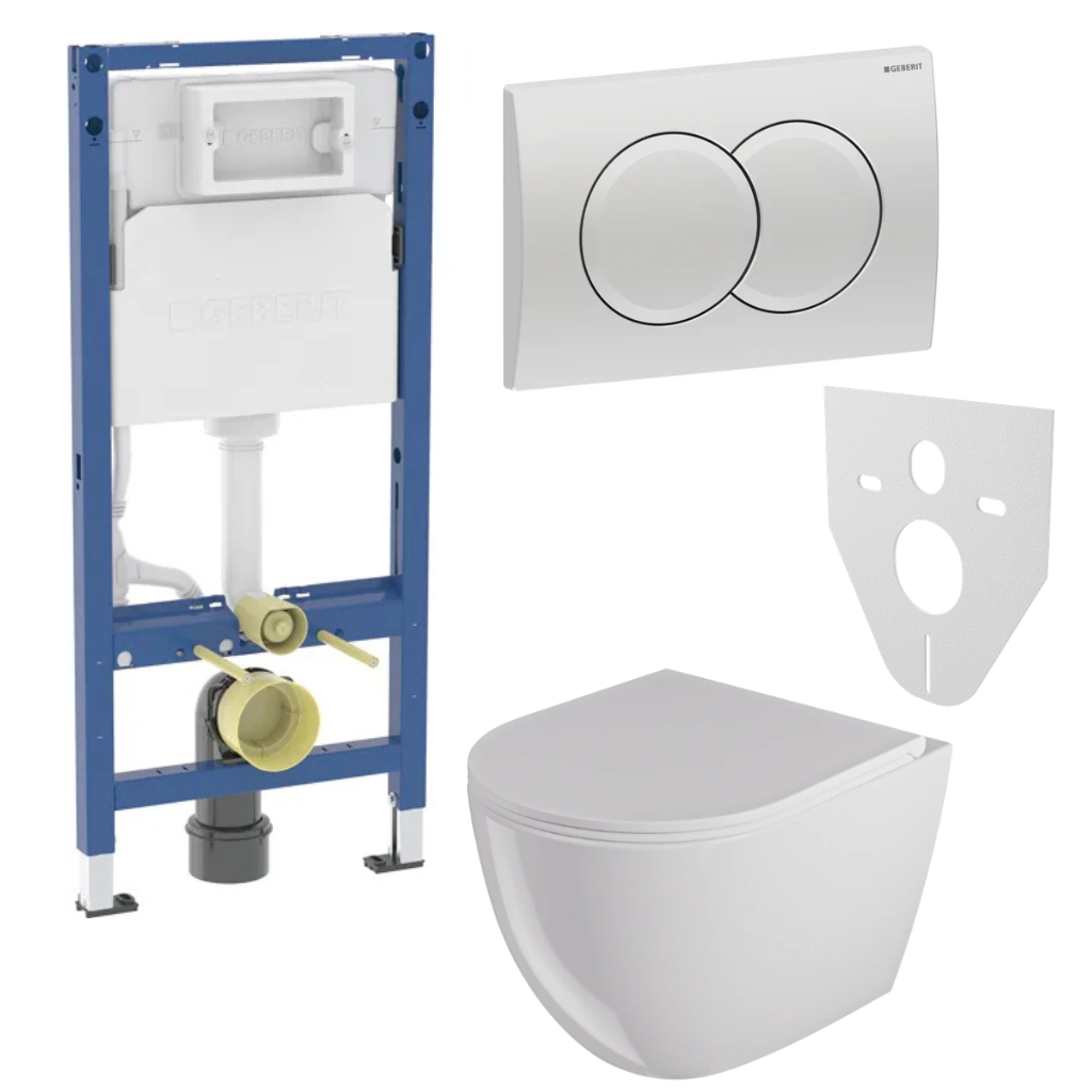 WC SET Geberit DuoFix s WC mísou Caneo, bílá + tlačítko Delta 01, chrom + izolační deska