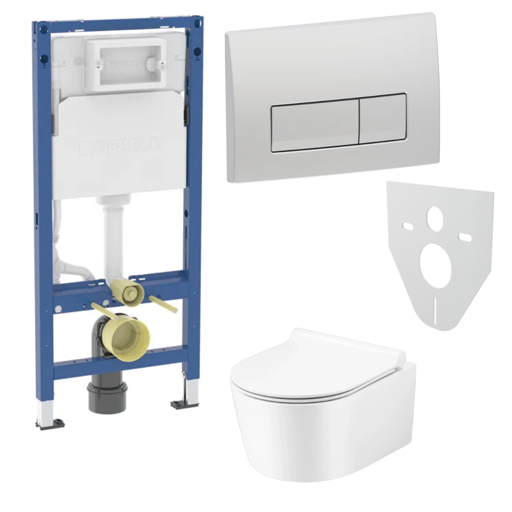 WC SET Geberit DuoFix s WC mísou Corona, bílá + tlačítko Delta 50, chrom + izolační deska