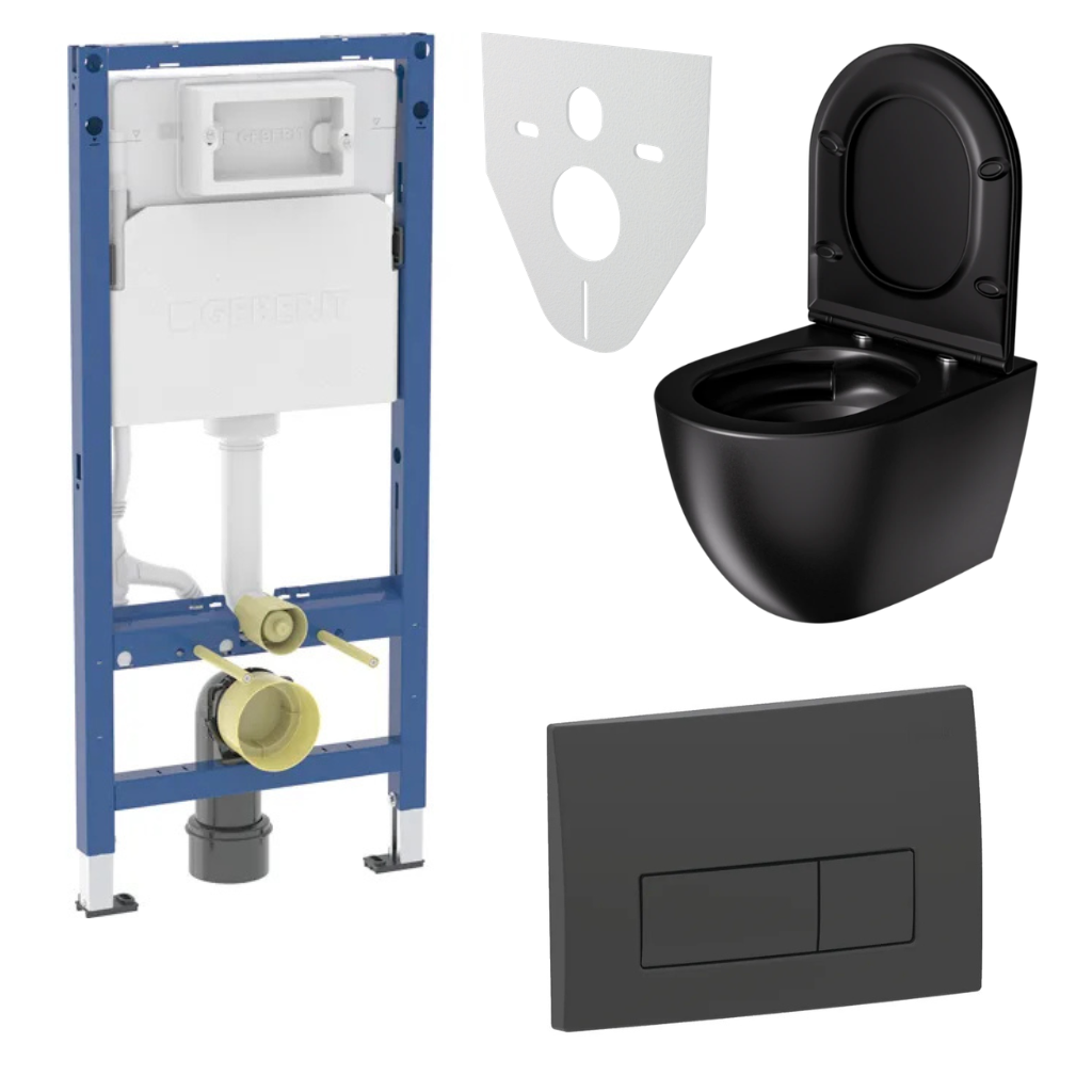 WC SET Geberit DuoFix s WC mísou Caneo, černá + tlačítko Delta 50, černá + izolační deska