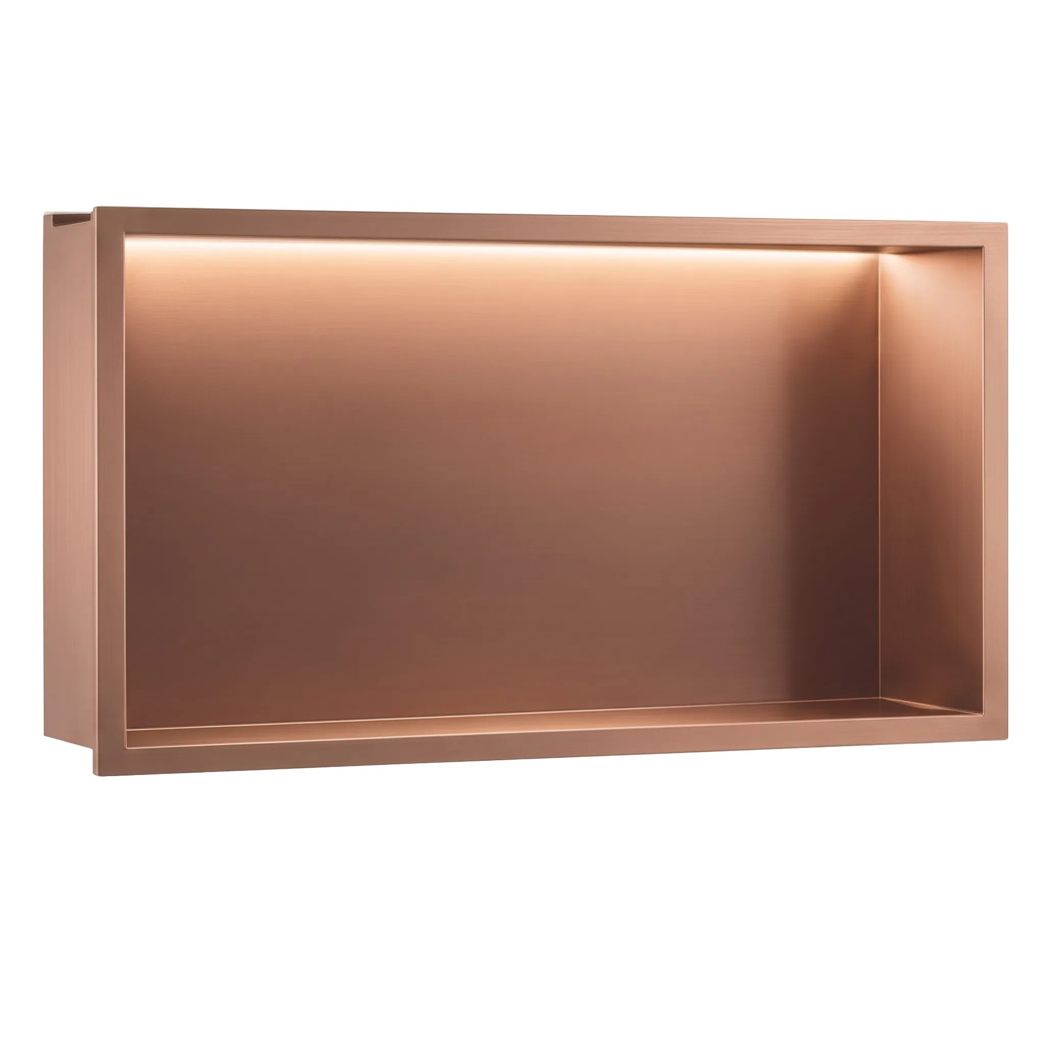 Rea Vestavná koupelnová police s LED osvětlením 60x30 cm, kartáčovaná měď