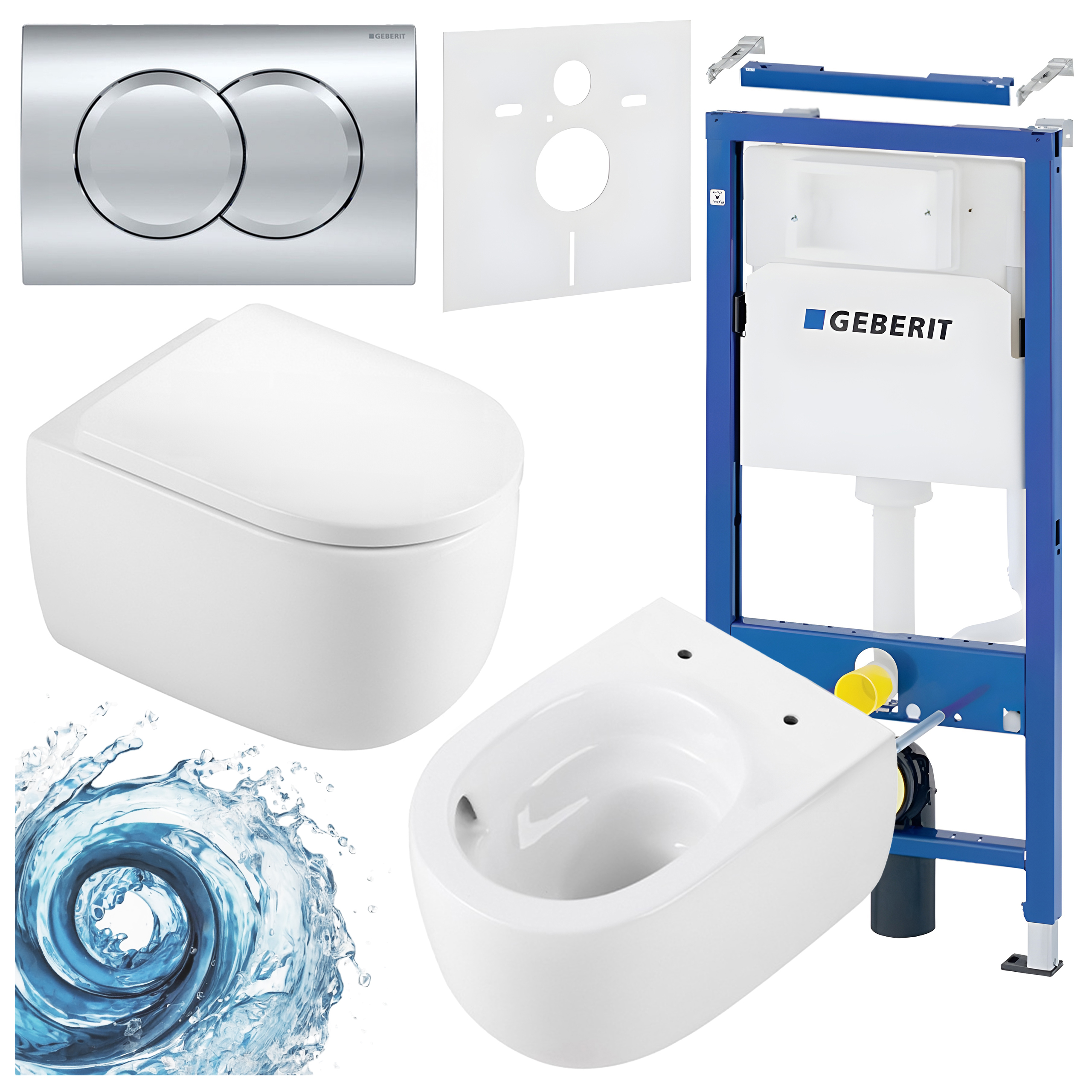 BPS-koupelny Podomítkový modul Geberit DuoFix s WC mísou LAKE-WH-TR-02 + ovládací tlačítko Delta 01 chrom
