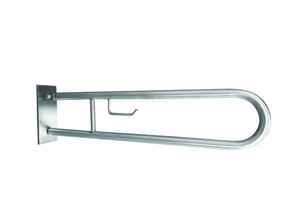 Levně Bemeta Design HELP: Madlo, 850 mm, ve tvaru U, s držákem TP, sklopné, s krytkou, nerez, mat - 301407322