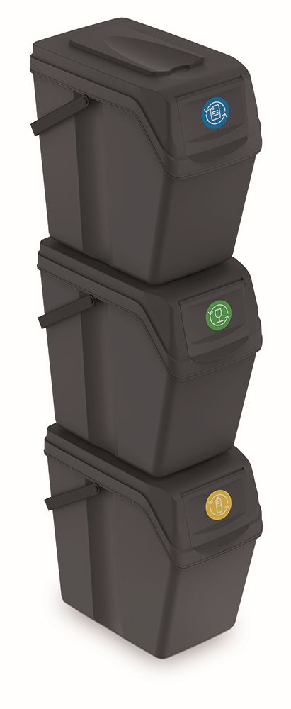 Prosperplast Sada 3 odpadkových košů SORTIBOX II 3x25 litrů Barva: Antracit, Objem (l): 3x25