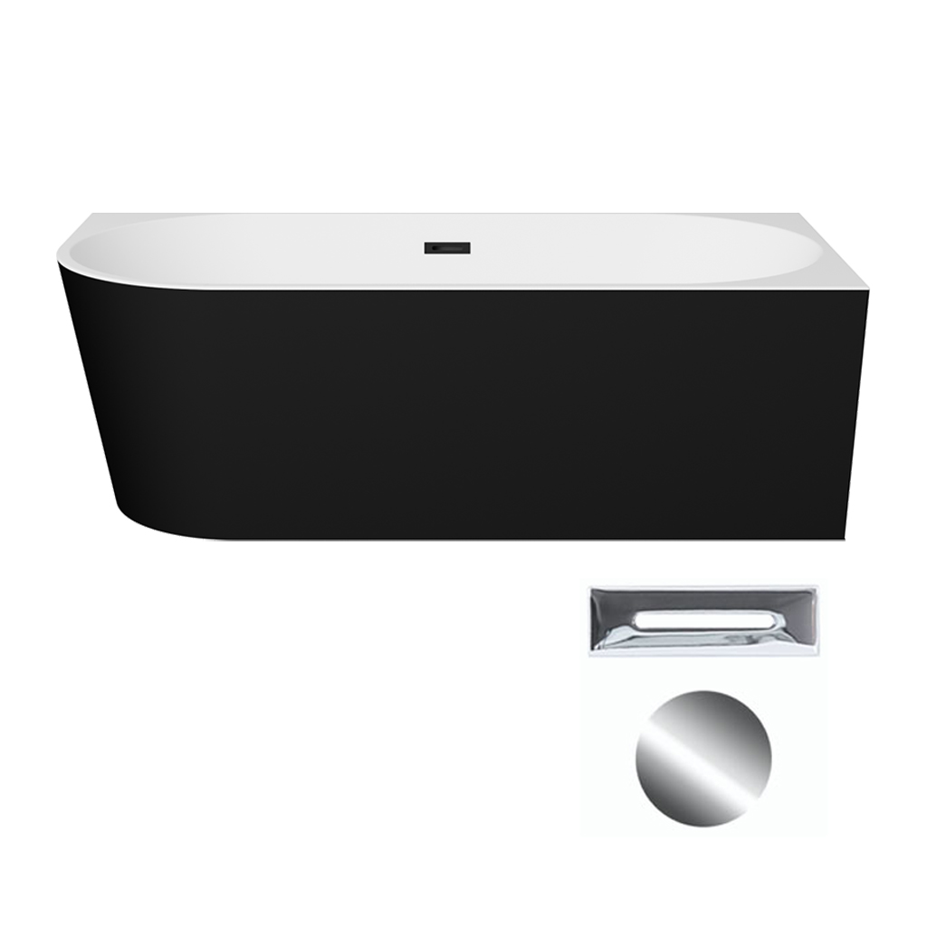 Levně Besco Akrylátová volně stojící rohová vana Zoya BW Matt 150x75 (170x80) bílá/černá Rozměry (cm): 150x75, Typ a barva výpustě: Click-Clack s přepadem, chrom, Orientace: Pravá