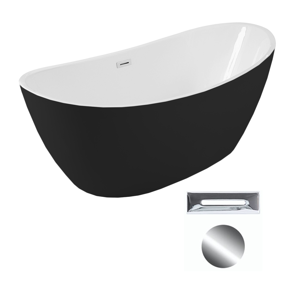 Levně Besco Akrylátová volně stojící vana Ayla BW 170x80 Barva: Bílá/černá, Rozměry (cm): 170x80, Typ a barva výpustě: Click-Clack s přepadem, chrom