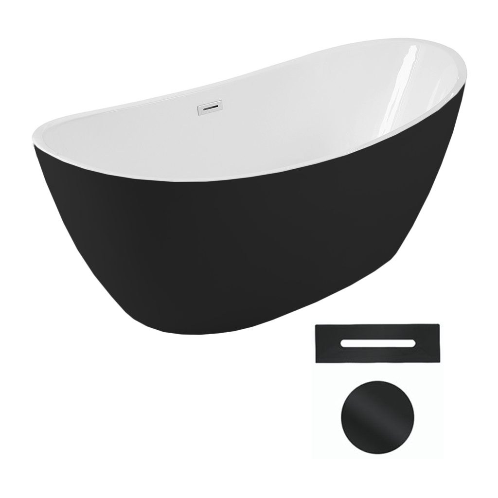 Levně Besco Akrylátová volně stojící vana Ayla BW 170x80 Barva: Bílá/černá, Rozměry (cm): 170x80, Typ a barva výpustě: Click-Clack s přepadem, černá