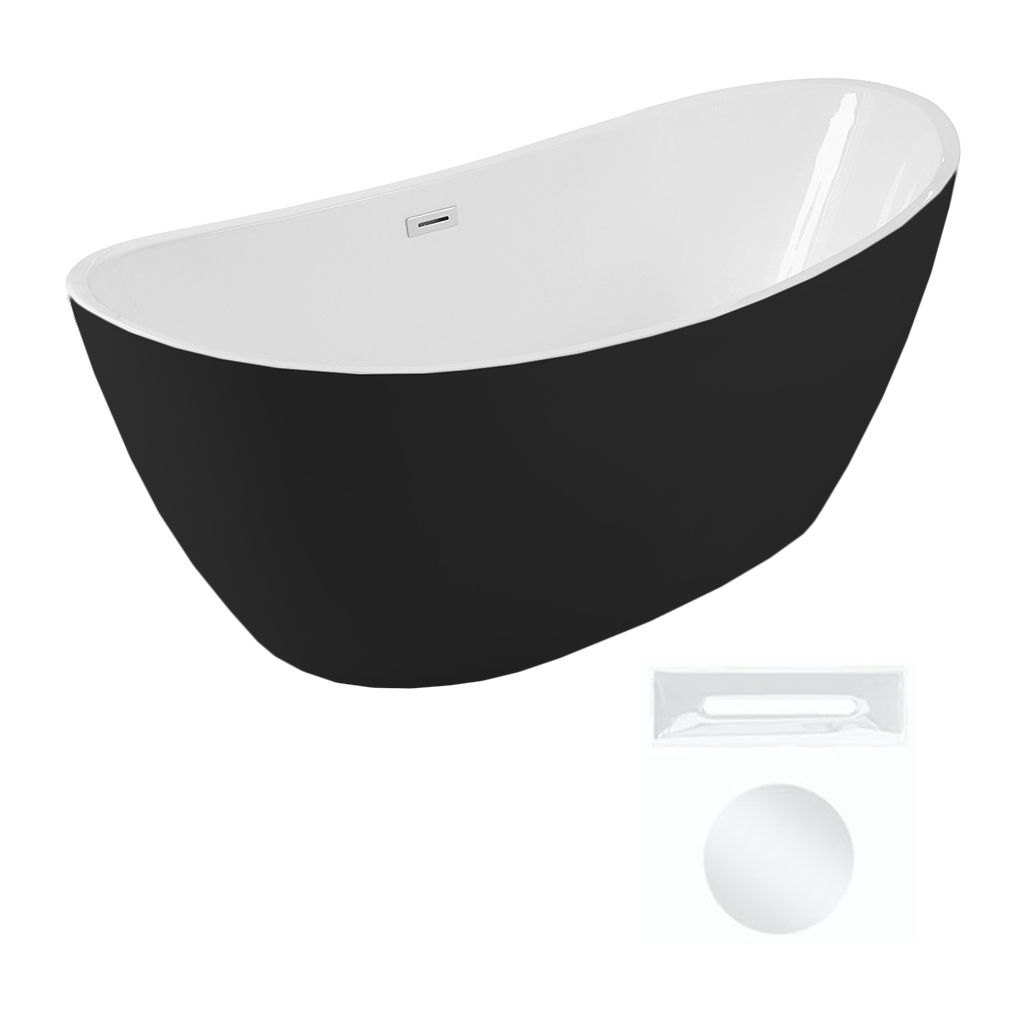 Levně Besco Akrylátová volně stojící vana Ayla BW Matt 170x80 Barva: Bílá/černá, Rozměry (cm): 170x80, Typ a barva výpustě: Click-Clack s přepadem, bílá