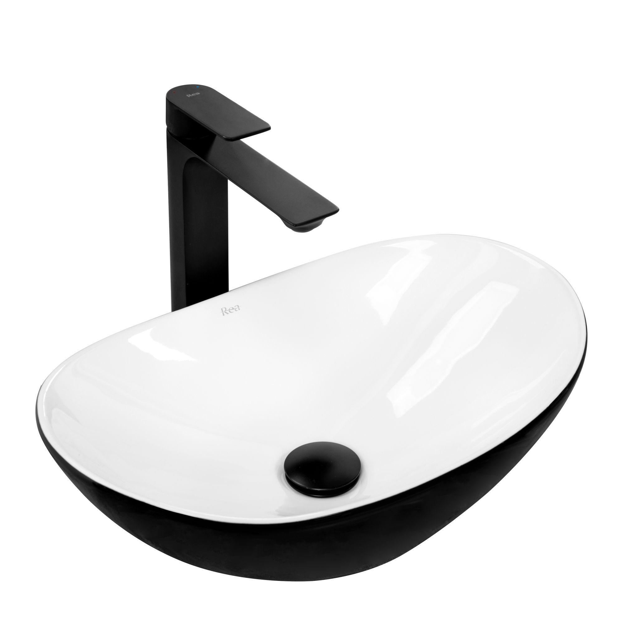 Levně Keramické umyvadlo na desku REA ROYAL MINI BLACK WHITE 48x30,5 cm bílo/černé