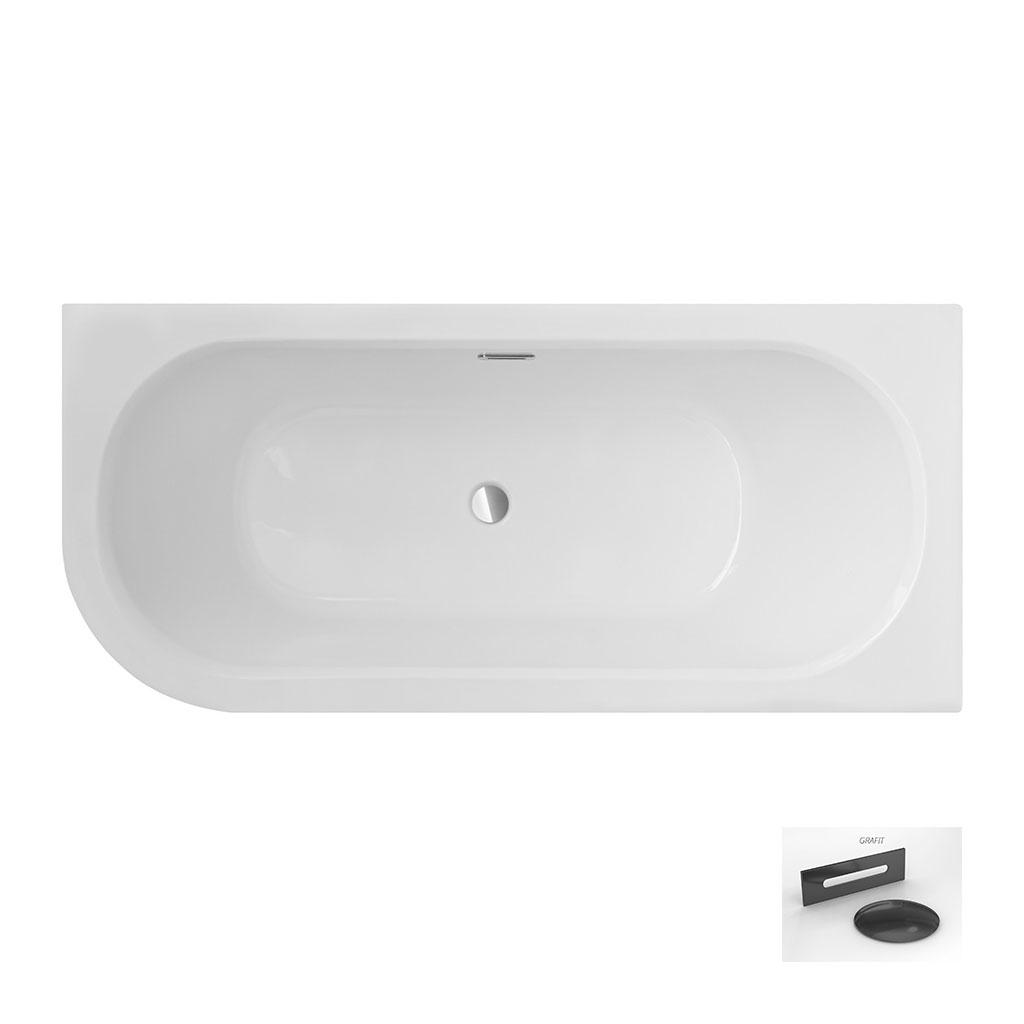 Levně Besco Akrylátová asymetrická vana Avita Slim Plus 150x75, s přepadem Rozměry (cm): 150x75, Typ a barva výpustě: Alcaplast Click-Clack se šterbinovým přepadem, grafit, Orientace: Pravá