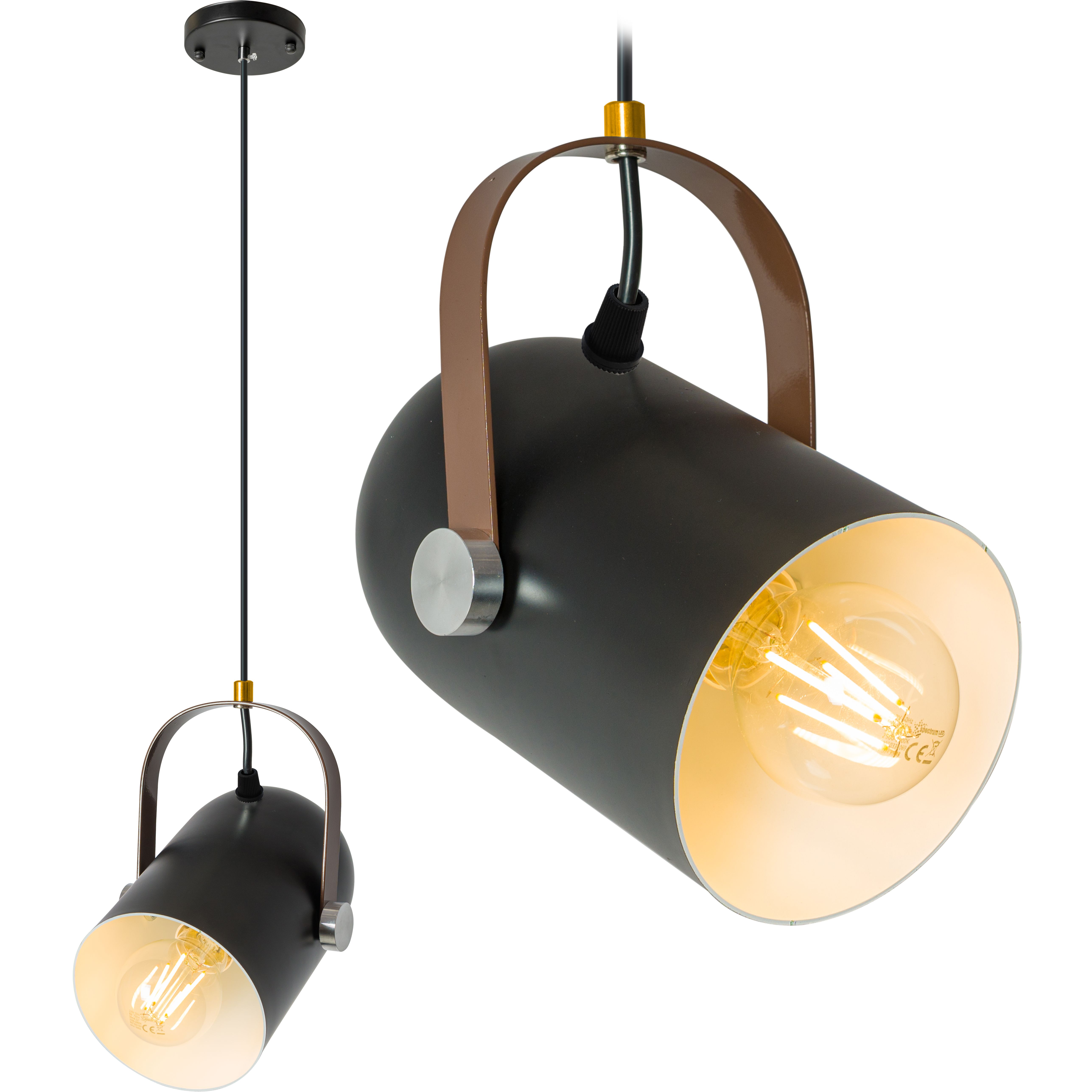 Toolight Kovový závěsný stropní lampový projektor LOFT černý s páskem