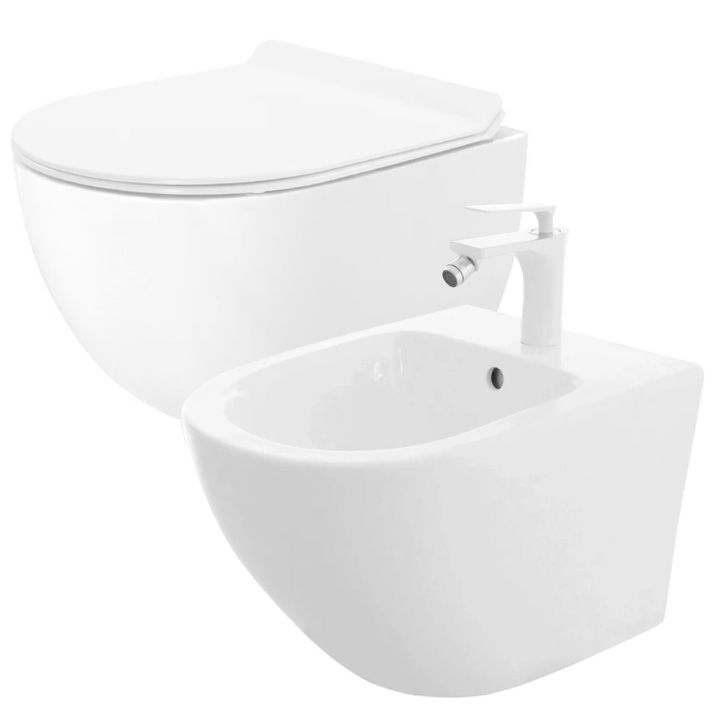 Levně Rea Set WC závěsné mísy + bidetu CARTER bílý