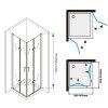 Čtvercový sprchový kout HYD-SK08B 90x90 kartáčovaná ocel/transparent - bez vaničky