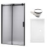Posuvné sprchové dveře HYD-PD03C 110 černé/transparent pro instalaci do niky + vanička HYD-OSV-ST04B bílá