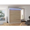 Šatní skříň posuvná s LED osvětlením SPECTRA W-S 180 L, černá/dub sonoma