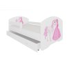 Postel PEPE PRINCESS AND HORSE, CH-Pep-Bar-Pri-Hor-140-E295, 140x70 cm se zásuvkou, zábradlím a matrací, bílá/grafika