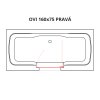 Vana s dvířky Polimat OVI 160x75 PRAVÁ s černým čelním krycím panelem + vanový sifon automat s přepadem VABPS-ZU 70