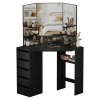 Rohový toaletní stolek, černá, ELIO