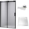 Posuvné sprchové dveře HYD-PD03B 100 černá/transparent pro instalaci do niky + vanička HYD-OSV-SXL03C bílá