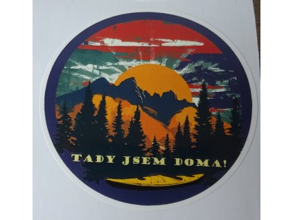 NÁLEPKA - TADY JSEM DOMA! - Hory, les, jezero, kajak