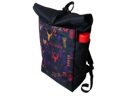 NA PŘÁNÍ - rolovací batoh FOLK DEER, boční, zádová kapsa i přední kapsa na zip