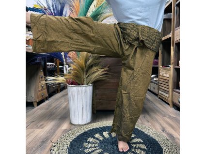 Jógové a Festivalové Kalhoty - Thai Fisherman Mandala Mantra - Khaki