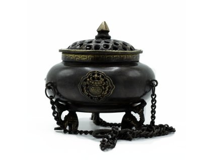 Velká Mosazná Tibetská Kadidelnice - Visící - 4 Symboly