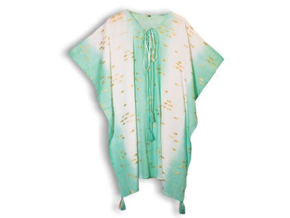 Nomád Sari - Kaftan - Bílý  & Tyrkysový - Design Zlaté Ryby