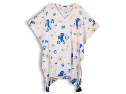 Nomád Sari - Kaftan - Bílý, Modrý & Zlatý - Design Zlého Oka