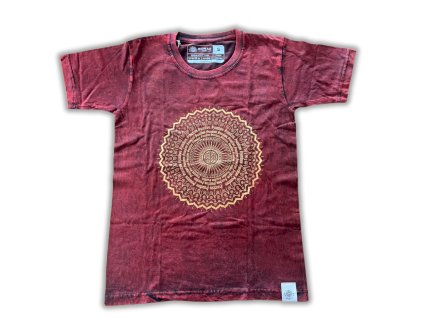 Střední Stone Washed Tričko - Mandala - Kaštanové