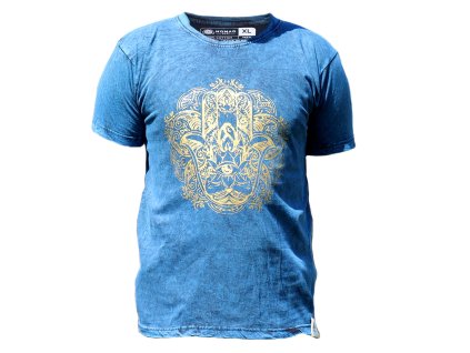 Extra Velké Stone Washed Tričko - Hamsa - Modré