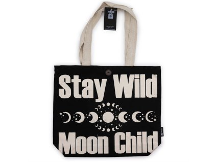 Ikonická Klasická Taška - Stay Wild, Mood Child - Černá Přírodní 10oz (36x43x10cm)