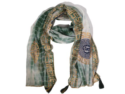 Nomad Sari  - Letní Šátek -  180x50cm - Marbella Potisk - Zelená se Zlatým Lemováním