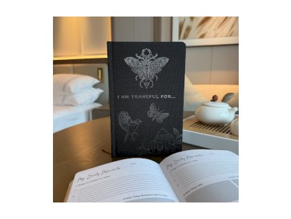 Černý Deník Vděčnosti - 120 stran - I am Thankful - Stříbrná Podšívka
