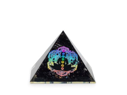 Malá Orgonitová Pyramida 5.5x4.5cm - Chakra Buddha - Kousky Černého Turmalínu