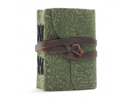 Kožený Zápisník se Zdobeným Okrajem (5x3.5") - Green Maze Pattern