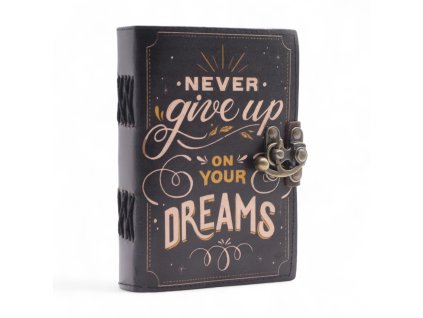 Kožený Zápisník s Potiskem (7x5") - Never Give Up On Your Dreams - 200 Stran