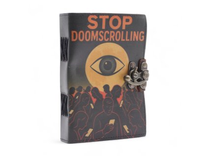 Kožený Zápisník s Potiskem (7x5") - Stop Doom Scrolling- 200 Čistých Stran