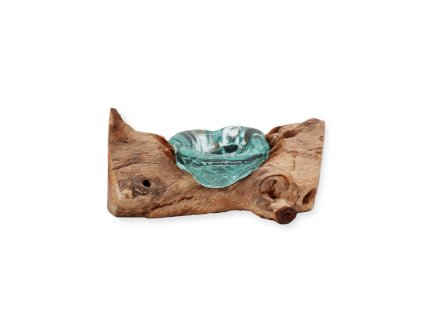 Tavené Sklo na Dřevě - 1 Svícen