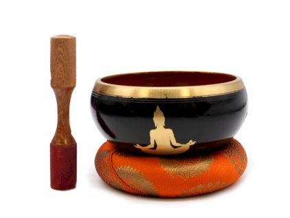 Velká Souprava Zpívajících Misek - Buddha - Černá/Oranžová 14cm