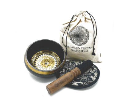 Dárková Sada -Ručně Tepaná & Gravírovaná Zpívající Miska - 14cm - Kulaté Medailony