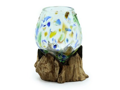 Tavené Barevné Sklo na Dřevě - Střední Miska