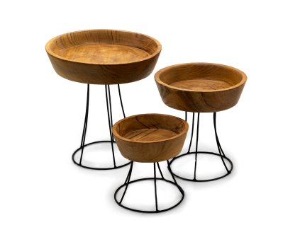 Set 3 Teakových Misek se Stojanem