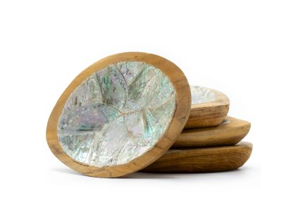 Set 4 Teakových Mini Misek s Dekorem z Mušlí