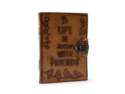 Kožený Zápisník - Čistý Papír - Život je lepší s Přáteli (18x13cm)