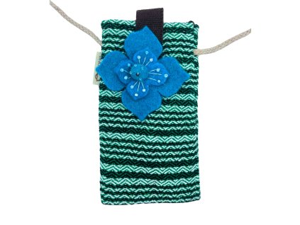 Taška / Kapsa na Telefon - Zelené Pásy - Květinový Dekor