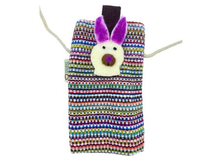 Taška / Kapsa na Telefon - Růžové Pásy - Dekor s Králíčkem