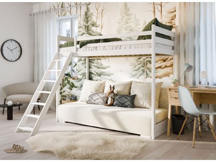 256807 sofino 90x200 140x200 svetle modra postel uprostred s rozkladacim luzkem bezova postel vel 38